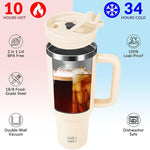 Load image into Gallery viewer, WETOWETO 40oz Tumbler with Handle | Insulated Stainless Steel Travel Mug | 34Hrs Cold &amp; 10Hrs Hot Retention | 100% Leakproof Lid &amp; Straw | Dishwasher Safe + Car Cup Holder Fit (Cream Color)