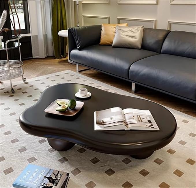 Cute Cloud Coffee Table, Modern Coffee Tables for Living Room, Easy Assembly, Round Edge Irregular Tea Table End Table, Funky Contemporary Low Coffee Table for Bedroom (Black Cloud, L41)