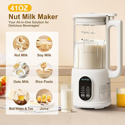 8 in 1 Automatic Nut Milk Maker, 41oz Homemade Soybean Milk, Almond Milk, Oat Milk and Juice, Electric Bean and Nut Milk Machine with Appointment Timer, Keep Warm and Self-cleaning Function, Beige