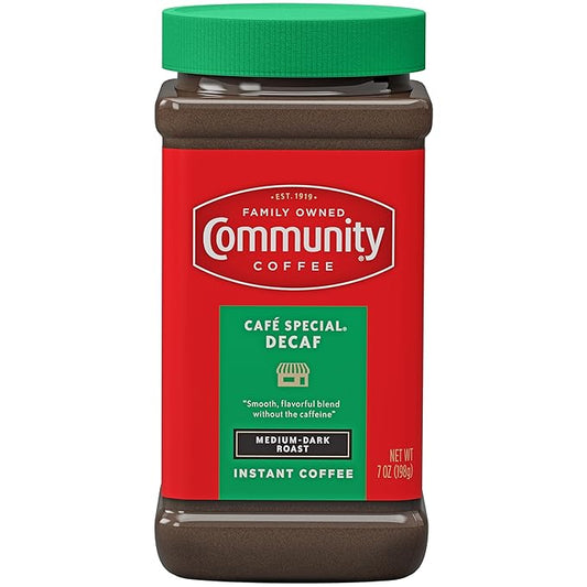 Community Coffee Cafe Special Decaf Blend Instant Coffee, Medium-Dark Roast, 7 oz Jar (Pack of 1)