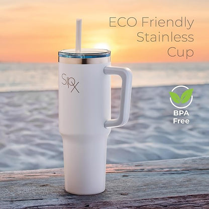 SIPX™ Insulated Tumbler With Lid And Straw, 40oz. Tumbler With Handle Keeps Cold 12 Hours, Water Bottle Thermos With Lid, BPA-Free Reusable Insulated Coffee Tumblers, Travel Mug Great For Beach Party