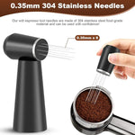 Load image into Gallery viewer, WDT Espresso Distribution Tool, 0.35mm 8 Needle Coffee Stirrer with 8 Extra Needles, 304 Stainless Steel, Aluminum Alloy Handle with Stand, Barista Espresso Whisk Tool (Metal Black)