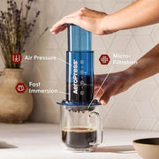 AeroPress Clear Blue Coffee Press – 3 In 1 Brew Method Combines French Press, Pourover, Espresso, Full Bodied Coffee Without Grit or Bitterness, Small Portable Coffee Maker for Camping & Travel-Blue