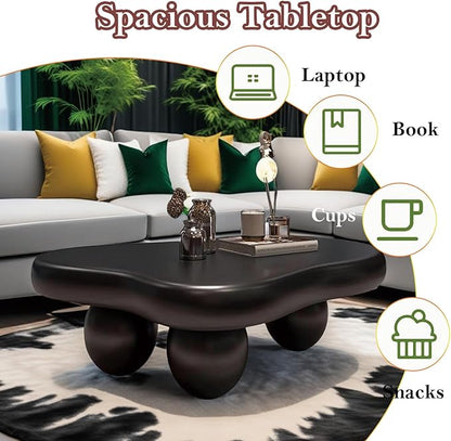Irregular Cloud Coffee Table with 3 Stable Durable Ball Legs Asymmetrical Chic Low Center Table - Spacious Table for Cups Snacks Fruits Photo (L-47.24in)