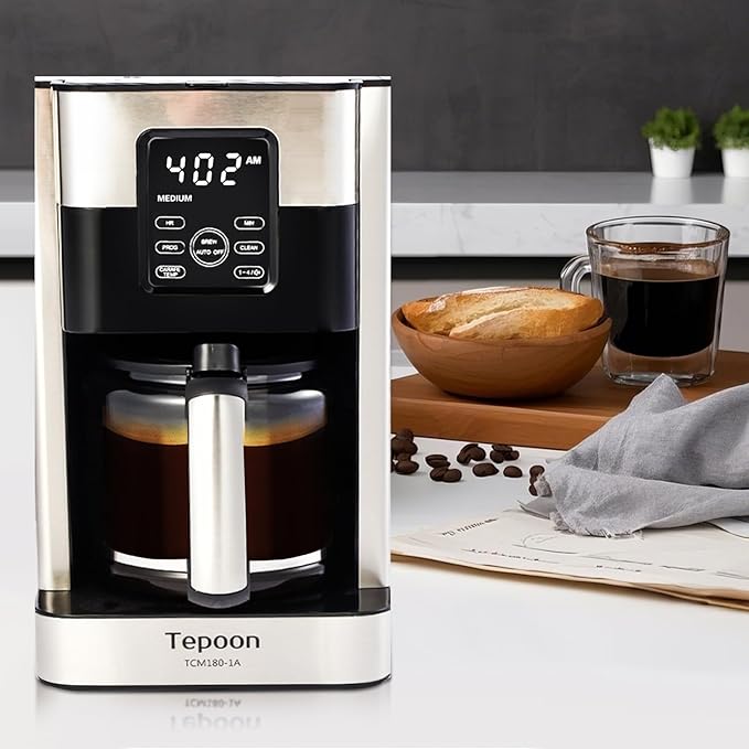 Coffee Maker, 12-Cup Glass Carafe, Programmable, Touch Screen, Keep Hot Plate,Reusable Filter, Stainless Steel