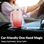 Load image into Gallery viewer, WETOWETO 40oz Tumbler with Handle | Insulated Stainless Steel Travel Mug | 34Hrs Cold &amp; 10Hrs Hot Retention | 100% Leakproof Lid &amp; Straw | Dishwasher Safe + Car Cup Holder Fit (Pink-Red Gradient)