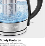 Load image into Gallery viewer, CHEFMAN Electric Kettle - 1.2L 1500W Hot Water Tea Pot with Infuser, BPA Free, Auto Shut Off, Boil-Dry Protection, Removable Lid, LED Light, Cordless Glass Electric Tea Kettle – Stainless Steel