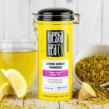 Tiesta Tea - Lemon Ginger Turmeric, Loose Leaf, Lemon Ginger Herbal Tea, Premium Blend, Non Caffeinated Herbal, Make Hot or Iced & Brews Up to 50 Cups, 5 Ounce Refillable Tin