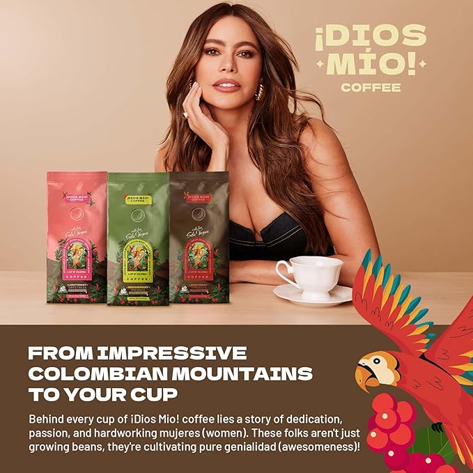 Dios Mio Coffee by Sofia Vergara, Dark Roast, Whole Bean Premium Colombian Coffee, 12 Ounce Bag