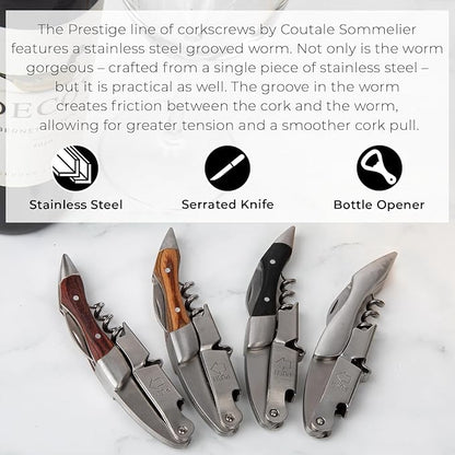Prestige Waiters Wine Bottle Opener By Coutale Sommelier - Stainless Steel - French Patented Spring-Loaded Double Lever Wine Bottle Opener for Bartenders and Gifts