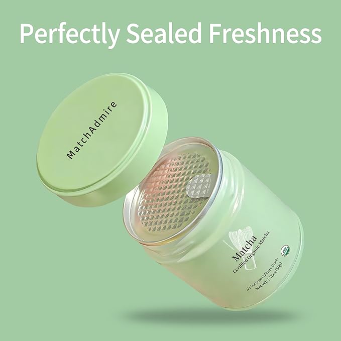 MatchAdmire Premium First Harvest USDA Certified Organic Green Tea Matcha Powder, Rich Flavor, 100% Vegan with No Fillers, Radiation-Free (50g Culinary Grade Matcha)