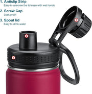 koodee 12 oz Water Bottle -Stainless Steel Vacuum Insulated Wide Mouth Flask with Leakproof Spout Lid, Reusable Sports Metal Water Bottle BPA Free(Fuchsia Red)