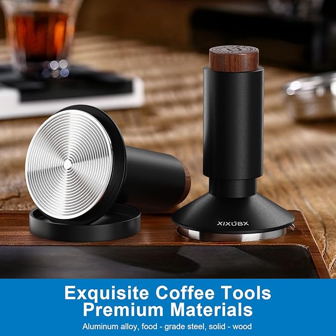 53mm Espresso Tamper & Magnetic WDT Tool, Barista Cofee Tamper with Spring Loaded, Anodized Aluminum Alloy Handle, Stainless Steel Corrugated Base with Cover for Portafilter Basket