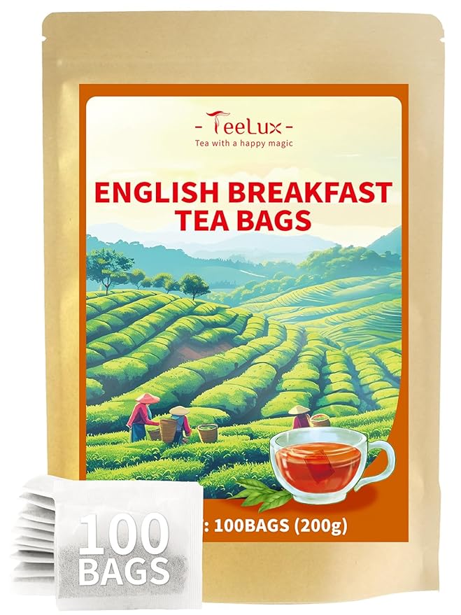 TeeLux English Breakfast Black Tea, Smooth & Full-bodied Taste, Floral & Fruity Aroma, Caffeinated, Hot & Iced Tea, 100 Count