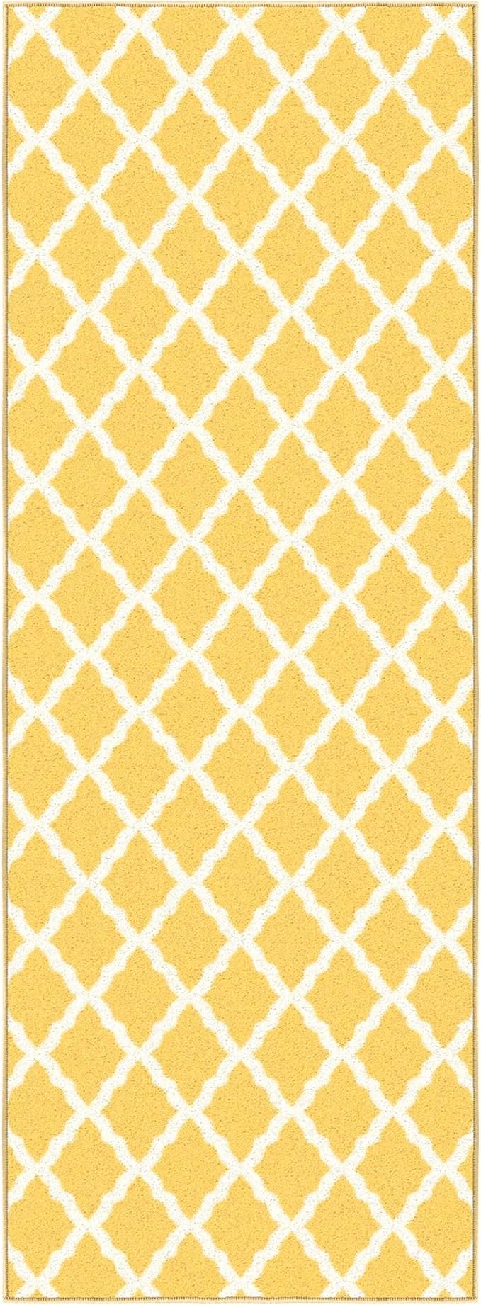 Ottomanson Hallway Runner Rug 2'2" x 6' Non Slip Trellis Area Rugs Easy to Clean Laundry Rug Runner Durable & Pet Friendly Floor Carpet Runners for Hallways Entryway Living Room Kitchen, Yellow