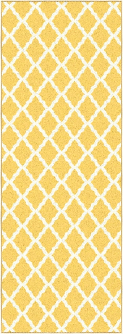 Ottomanson Hallway Runner Rug 2'2" x 6' Non Slip Trellis Area Rugs Easy to Clean Laundry Rug Runner Durable & Pet Friendly Floor Carpet Runners for Hallways Entryway Living Room Kitchen, Yellow