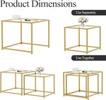 Load image into Gallery viewer, VILAWLENCE Coffee Table Set of 2, Modern Gold Glass Side Table, Metal Frame Square End Table, Center Tables, Nesting Coffee Table for Living Room, Bedroom and Small Spaces, 23.6in
