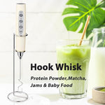 Load image into Gallery viewer, Milk Frother Rechargeable Handheld-Electric Whisk 3 Speed Adjustable, Coffee Frother Wand with 3 Stainless Whisks, Foam Maker, Drink Mixer Blender for Latte Cappuccino Matcha Egg (With Stand, Beige)