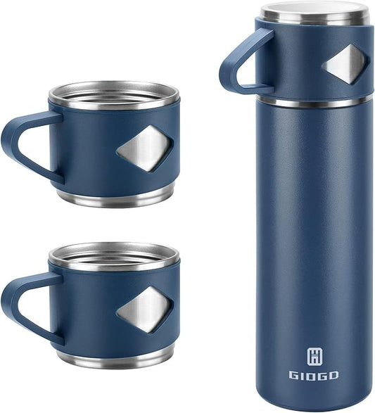 Stainless Steel Thermo 700ml/23.7oz Vacuum Insulated Bottle with Cup for Coffee Hot drink and Cold drink water flask.(Blue,Set)