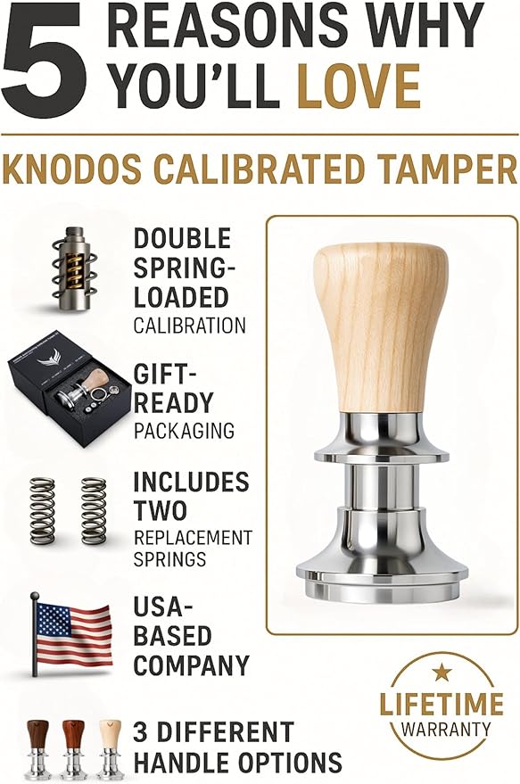 Spring Loaded 54mm Espresso Tamper Compatible With Breville Machines Maple Handle, Auto-Leveling With Stainless Steel Ripple Base Premium Coffee Tamper