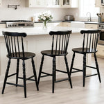 Load image into Gallery viewer, chairus 24" Black Windsor Counter Height Bar Stools Set of 3, Farmhouse Wooden Counter Stools with Spindle Back &amp; Turned Legs, Rustic Vintage Colonial Bar Chairs for Kitchen Island