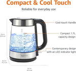Load image into Gallery viewer, Amazon Basics Electric Kettle with Glass Carafe for Tea and Coffee, BPA-Free, Fast Boiling, Auto Shut-Off, 1.8 Quarts, 1500W, Black and Silver