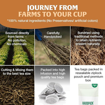 HANDPICK, Valerian Root Tea Bags (Valeriana) 50 Count | Non-GMO, Caffeine Free, Real Ingredients | Earthy/Woody Herbal Tea Bags | Round Eco-conscious Teabags