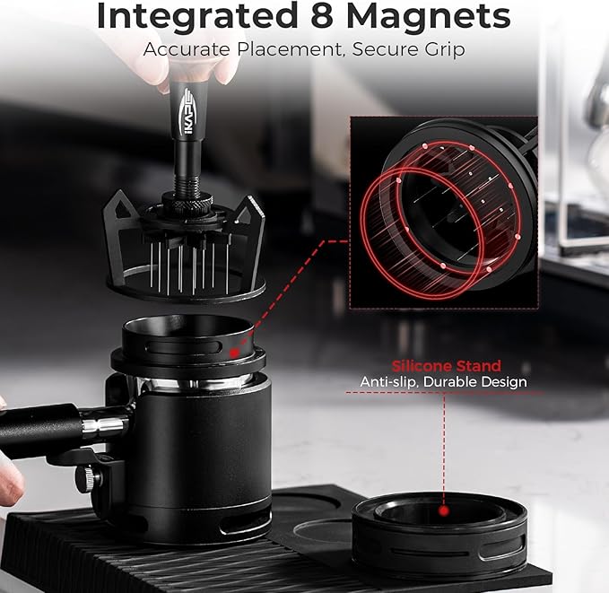 IKAPE Espresso Coffee V3 WDT Tool, 54mm Stirrer Distribution Tool, Equipped with 9-needle Stirrer, Adjustable Needle Height, Coffee Stirrer with Dosing Funnel & Stand
