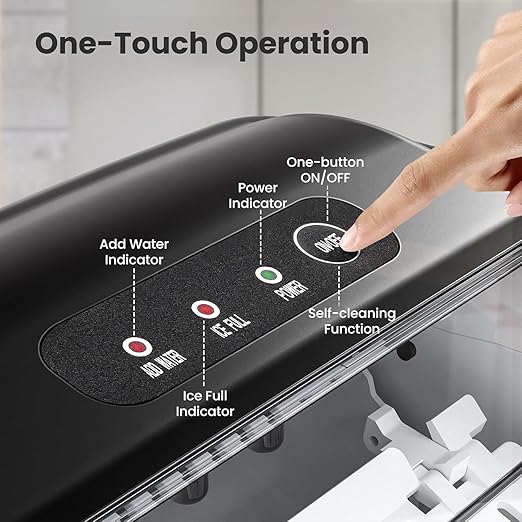 Countertop Ice Maker Machine with Handle, Portable Maker, 27lbs/24Hrs, 7Mins/9 Pcs ice Cubes, Self-Cleaning Table Top Maker with Ice Basket/Scoop, for Home/Kitchen/Office(Stainless Steel Black)