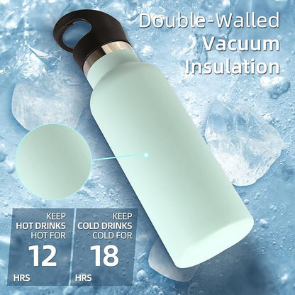 Volhoply 17oz Insulated Water Bottle Bulk 4 Pack,Stainless Steel Kids Water Bottles with Straw Lid,Double Wall Vacuum Metal Water Bottle,Reusable Sports School Flask Keep Hot & Cold (Fog,4 Set)