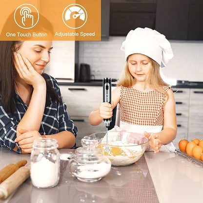 Philorn Milk Frother Wand Rechargeable, Handheld Coffee Drink Mixer Frother Foam Maker with 3 Heads 3 Speed for Lattes, Cappuccino, Frappe, Matcha, Hot Chocolate Egg Black (Black)