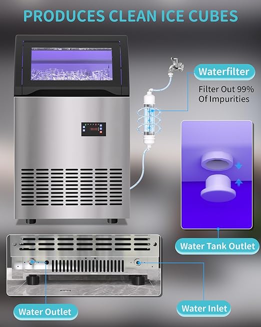 Commercial Spray Drench Ice Maker Machine 130 Lbs/Day, Undercounter Ice Makers 100Lbs Storage Bin and 45 Ice Trays, Under Counter ice Maker for Home, Bar, Party