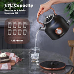 Load image into Gallery viewer, Retro Electric Kettle, 1.7L Stainless Steel Tea Kettle with Large Temperature Gauge, 1500W Fast Heating Hot Water Boiler with LED Indicator, Auto Shut-off &amp; Boil-Dry Protection-Reteo Black