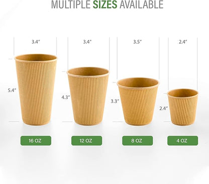 Restaurantware 8 Ounce Double Wall Disposable Coffee Cups, 500 Insulated Kraft Paper Tumblers with Ripple Wall Design, Lids Sold Separately for Hot Drinks like Tea, Hot Chocolate, and More