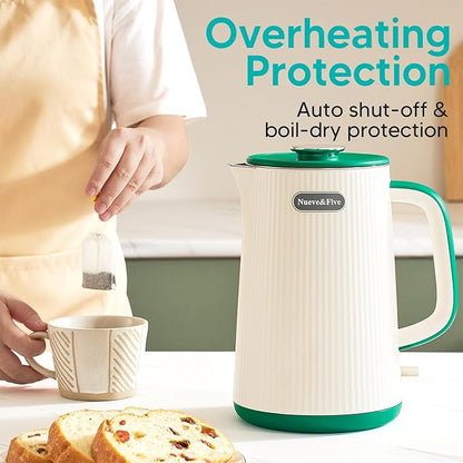 Nueve&Five 1.7L (57oz) Large Electric Kettle Perfect for 7+Cups of Tea and Coffee,2 quarts Double Wall Big Electric Tea Kettle,Auto Shut Off,1200W Hot Water Kettle Electric -Green