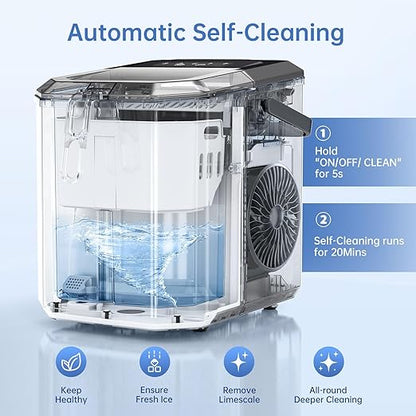 WIE Stainless Steel Ice Maker, Self-Cleaning Ice Maker Machine, 12kg/24H, 2 Sizes 9 Ice Cube Ready in 6 Mins Ice Machine with Handle, Scoop & Basket, 1.5L Ice Cube Maker for Home/Kitchen/Office/Bar