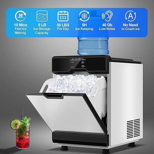 Nugget Ice Makers Countertop Soft Chewable Pellet Ice Machine with Auto-Cleaning Function, Ice/Water/Ice-Water Mix Mode, 50 Lbs/24H Portable Countertop Ice Makers for Home Party RV Camping