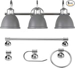 Load image into Gallery viewer, GLOBE Electric Sydney 5-Piece Bathroom Set, Matte Gray and Chrome, 3-Light Vanity Light, Towel Bar, Towel Ring, Robe Hook, Toilet Paper Holder
