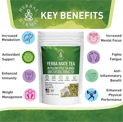 Herbal Hermit Yerba Mate herbal-teas with 50 tea bags Natural Yerba Matte Rich in Chlorophyll, Made in USA
