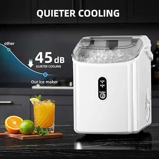 Antarctic Star Nugget Ice Maker Countertop with Soft Chewable Ice, Portable Sonic Ice Maker with Basket and Scoop, Removable Top Cover, Auto-Cleaning for Home/Party/RV/Camping