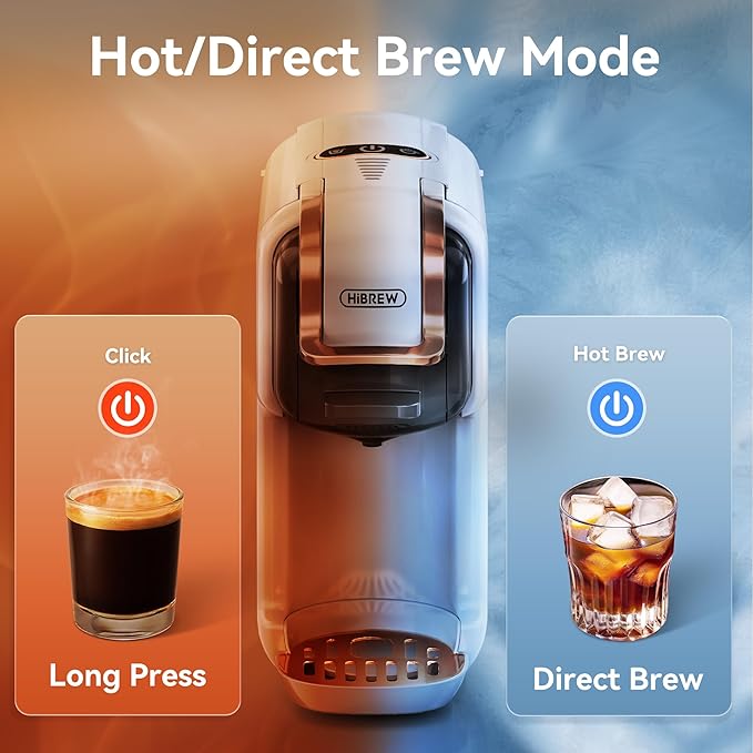 HiBREW H2B 5-in-1 Pod Coffee Maker - Compatible With 4 Coffee Capsule as Well as Espresso Powder, Makes Iced Coffee, Espresso, Cappuccino, Long Black. Hotel Kitchen Coffee Machine