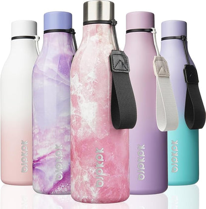 BJPKPK Insulated Water Bottles, 25 oz Stainless Steel Metal Water Bottle with Strap, BPA Free Leak Proof Jugs, Mugs, Flasks, Reusable Thermal Flasks for Sports & Travel, Blossom