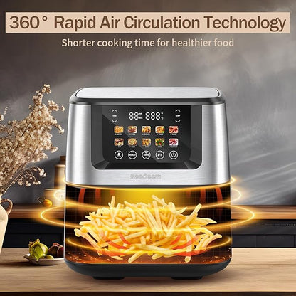SEEDEEM Max XL Air Fryer 8QT, 10-in-1 Digital Air Fryer Oven with Color Touchscreen & Viewing Window, Toaster Oven Combo for Broil, Roast, Dehydrate, Bake – Silver