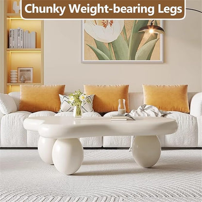 Cloud Coffee Table Modern Cute Coffee Tables Irregular Simple Tea/Center Table for Small Space End Table for Living Room, Home Office, Indoor (White A Cloud 47" Wx35.4 Dx15.3 H)