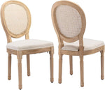 Load image into Gallery viewer, French Country Dining Chairs Set of 2, Vintage Wooden Dining Chairs with Fabric Upholstered Seat&amp;Rattan Oval Backrest,Solid Wood Legs&amp;Frame, Farmhouse Kitchen&amp;Living Room Chairs(Beige,2 Pcs)