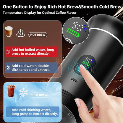 Portable Coffee Maker for Travel & Camping, Portable Espresso Maker for Travel, Rechargeable Cordless Battery Operated Coffee Makers for Ground Coffee, NS Capsule RV, Hiking, Office(Black)