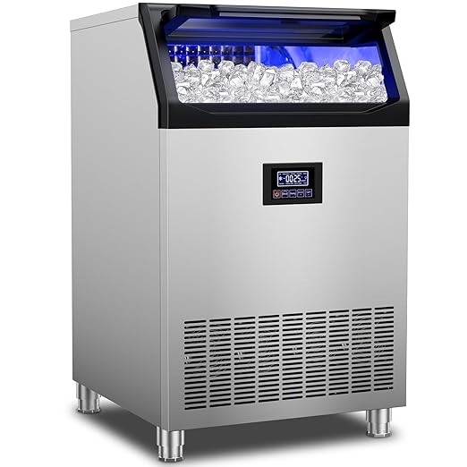 Commercial Ice Maker Machine 350Lbs/24H, 126pcs Ice Cubes Under Counter Ice Machine with Water Line and Filter, Freestanding Ice Maker Machine with 150Lbs Storage ice Bin for Home/Shop/Office/Bar