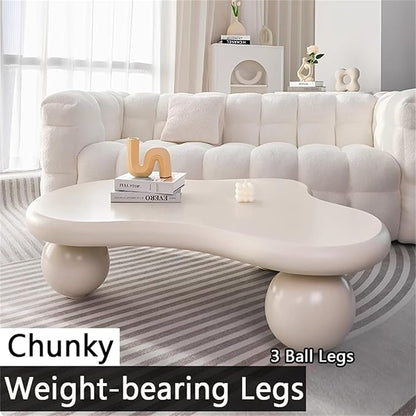 Cloud Coffee Table, Modern Coffee Table for Living Room Apartment, Cartoon Irregular Indoor Tea Table, Cute End Table with Ball 3 Legs, Easy Assemble,White l47.2