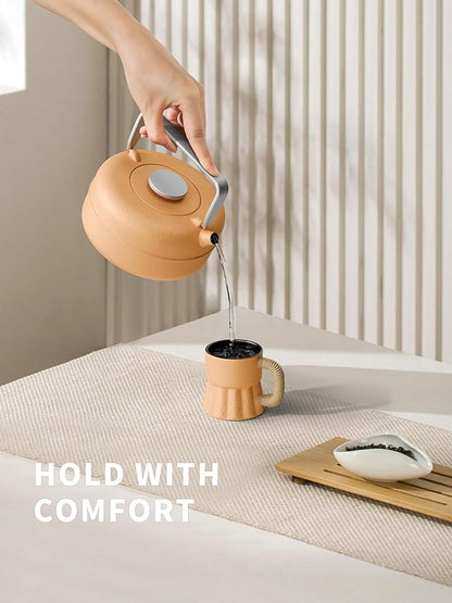 Toptier Teapot with Removable Infuser, Cast Iron Tea Kettle Stovetop Safe, Solid Geometry Cylinder Design Tea Pot Coated with Enameled Interior for 27 Ounce (800 ml), Yellow to Orange