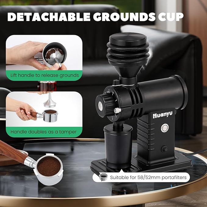 Huanyu Espresso Grinder with Titanium Flat Burr Electric Coffee Grinder with Hopper Bellows 10 Precise Grind Setting Coffee Grinders for Home Use Black